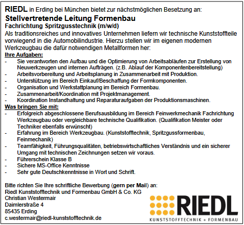 <a href="http://riedl-kunststofftechnik.de/jobs/" target="_blank">mehr Informationen...</a>