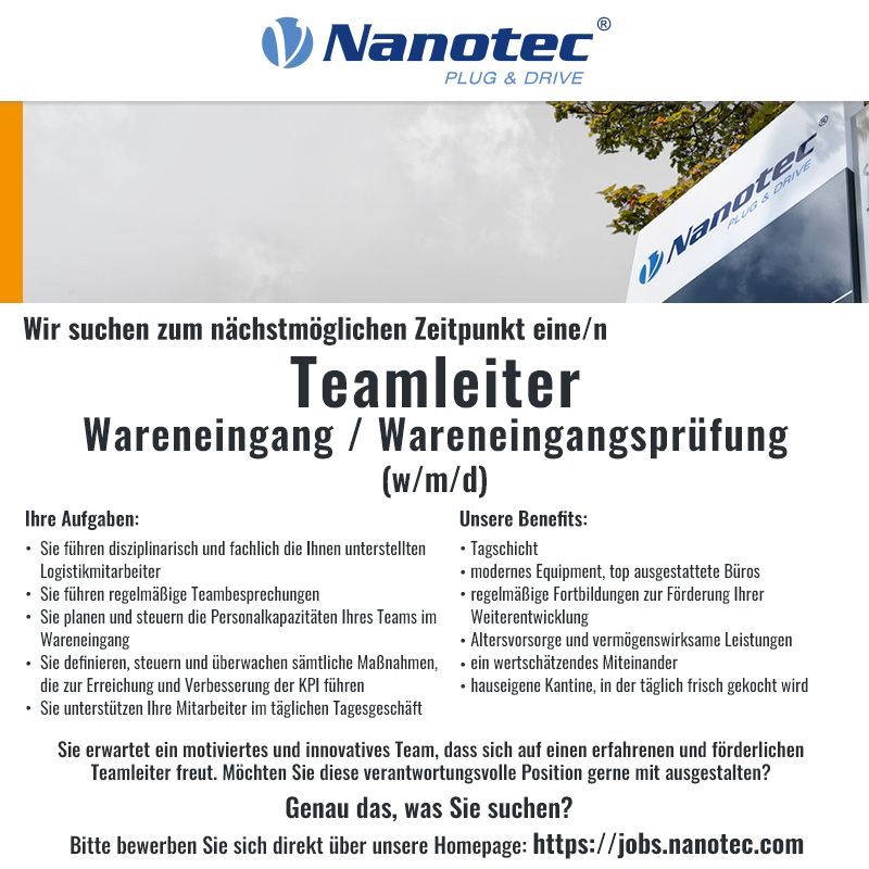 <a href="https://jobs.nanotec.com/Teamleiter-Wareneingang-Wareneingangspruefung-wmd-de-j109.html" target="_blank">mehr Informationen...</a>